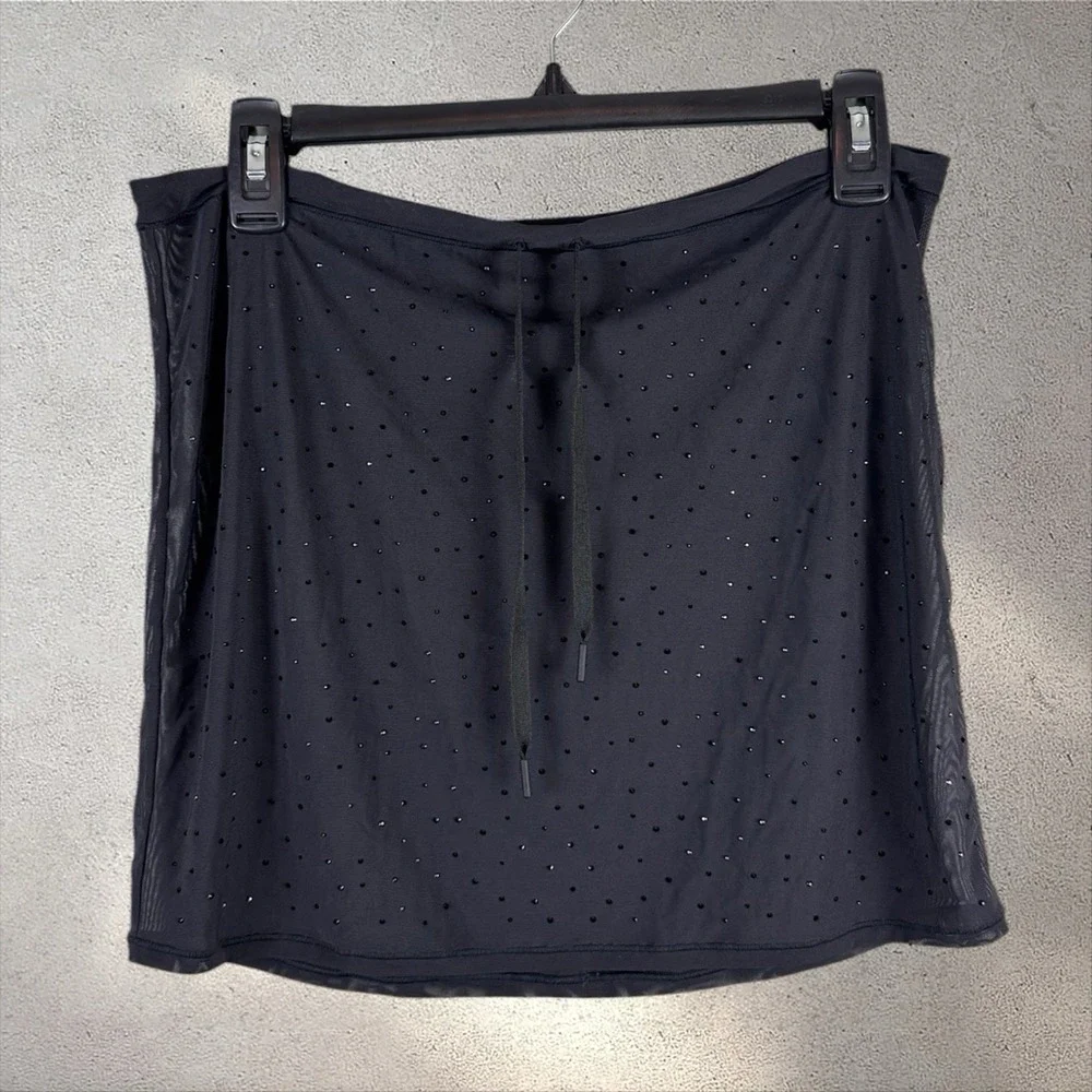 SKIMS Mesh Rhinestone Crystal Swim Cover Up Skirt Onyx Black Sz M‎